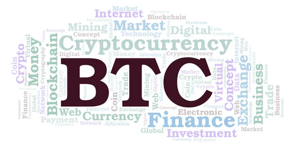 Btc Bitcoin Criptomoneda Moneda Palabra Nube Nube Palabras Hecha Solo — Foto de Stock