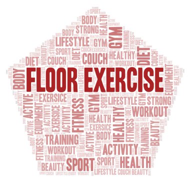 Kat egzersiz kelime bulutu. Yalnızca metin ile yapılan Wordcloud.