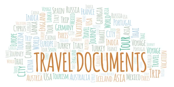 Documentos Viaje Palabra Nube Wordcloud Hecho Solo Con Texto —  Fotos de Stock