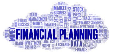 Finansal planlama kelime bulutu, yalnızca metin ile yapılan wordcloud.