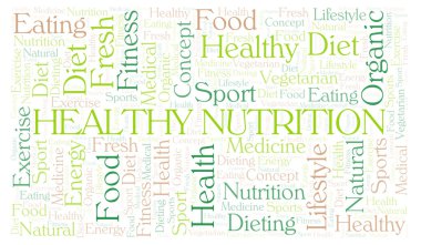 Sağlıklı beslenme kelime bulutu. Yalnızca metin ile yapılan Wordcloud.