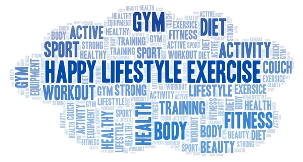 Happy Lifestyle Exercício Nuvem Palavras Wordcloud Feito Apenas Com Texto — Fotografia de Stock