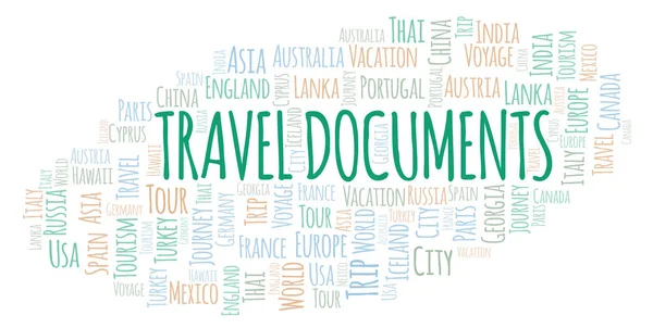 Reisedokumente Wort Wolke Wordcloud Nur Mit Text Erstellt — Stockfoto