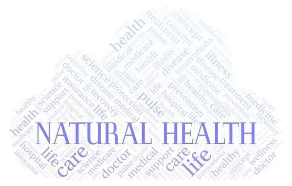 自然健康字云 仅使用文本制作的文字云 — 图库照片