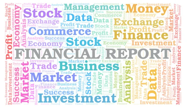 Finanční Zpráva Slovo Mrak Wordcloud Pouze Text — Stock fotografie