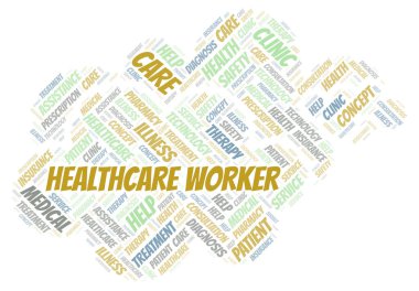 Sağlık işçi kelime bulutu. Yalnızca metin ile yapılan Wordcloud.