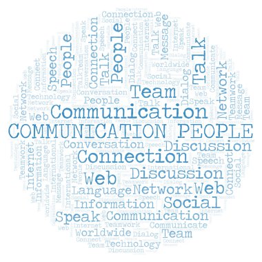 İletişim insanlar bulut kelime. Yalnızca metin ile yapılan Wordcloud.