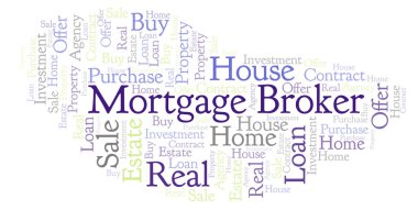 Mortgage Broker kelime bulutu. Yalnızca metin ile yapılan Wordcloud.