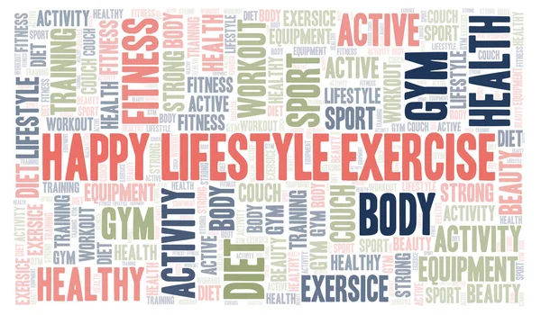 Happy Lifestyle Exercise word cloud. Wordcloud made with text only.