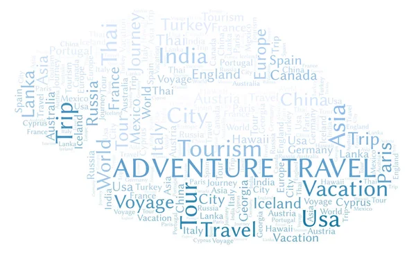 Adventure Travel Nuvem Palavras Wordcloud Feito Apenas Com Texto — Fotografia de Stock