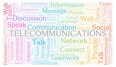 Telekomünikasyon bulut kelime. Yalnızca metin ile yapılan Wordcloud.