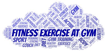 Fitness Egzersiz, spor salonu kelime bulutu. Yalnızca metin ile yapılan Wordcloud.