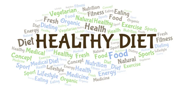 健康的なダイエットの単語の雲 テキストのみで作られた Wordcloud — ストック写真