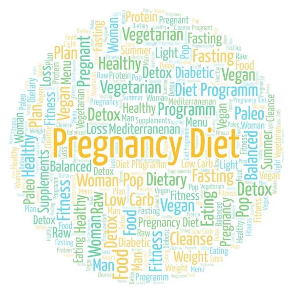 Pregnancy Diet in a circle shape word cloud - illustration made with text only.