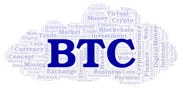 Btc Bitcoin Cryptocurrency Munt Word Cloud Word Cloud Gemaakt Met — Stockfoto