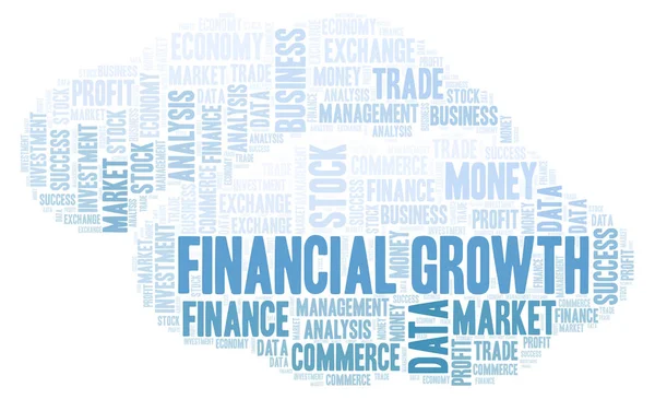 金融成長の単語の雲 テキストのみで作られた Wordcloud — ストック写真