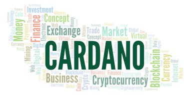 Cardano cryptocurrency sikke kelime bulutu. Yalnızca metin ile yapılan kelime bulutu.