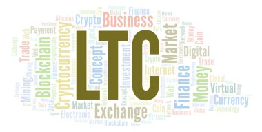 LTC veya Litecoin cryptocurrency para kelime bulutu. Yalnızca metin ile yapılan kelime bulutu.