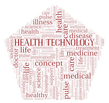 Sağlık teknoloji kelime bulutu. Yalnızca metin ile yapılan Wordcloud.