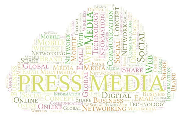 Stampa Media Word Cloud Nuvola Parole Fatta Solo Con Testo — Foto Stock