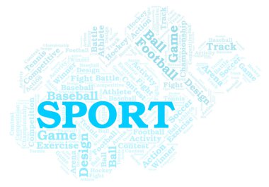 Spor kelime bulutu. Yalnızca metin ile yapılan Wordcloud.