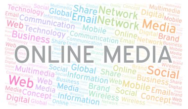 Online Medya bulut kelime. Yalnızca metin ile yapılan kelime bulutu.