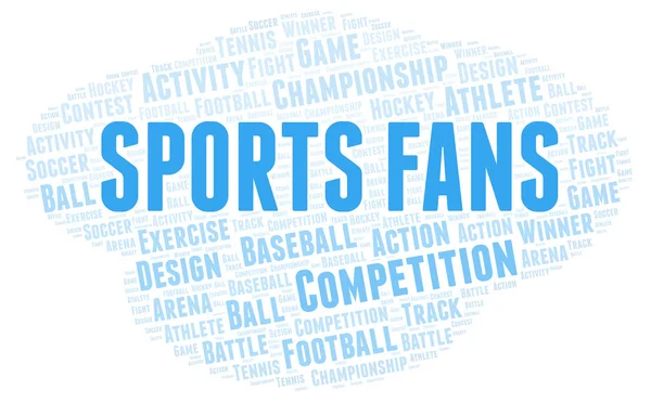 スポーツのファンの単語の雲 テキストのみで作られた Wordcloud — ストック写真
