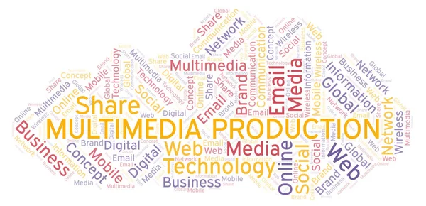 Multimedia Produktion Word Cloud Word Cloud Med Endast Text — Stockfoto