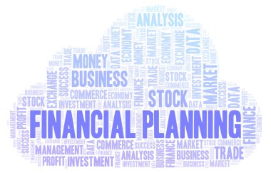 Finansal planlama kelime bulutu, yalnızca metin ile yapılan wordcloud.