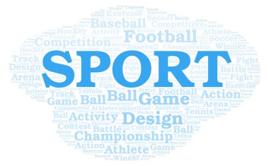 Spor kelime bulutu. Yalnızca metin ile yapılan Wordcloud.