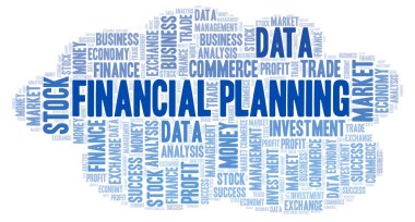 Finansal planlama kelime bulutu, yalnızca metin ile yapılan wordcloud.