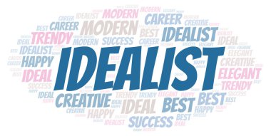 İdealist kelime bulutu. Yalnızca metin ile yapılan Wordcloud.