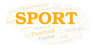 Spor kelime bulutu. Yalnızca metin ile yapılan Wordcloud.