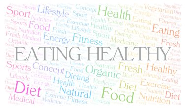 Yeme sağlıklı kelime bulutu. Yalnızca metin ile yapılan Wordcloud.