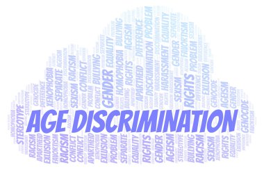 Yaş ayrımcılık - ayrımcılık türünü - kelime bulutu. Yalnızca metin ile yapılan Wordcloud.