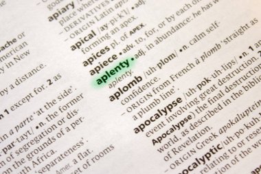 Aplenty sözcüğü veya tümceciği bir sözlük