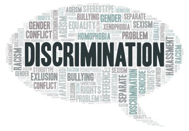 Ayrımcılık - ayrımcılık türünü - kelime bulutu. Yalnızca metin ile yapılan Wordcloud.