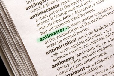 Anti madde sözcüğü veya tümceciği bir sözlük