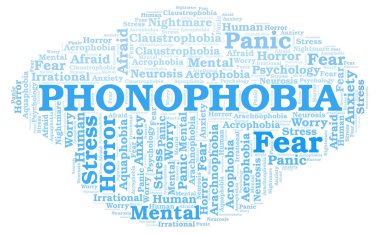 Phonophobia kelime bulutu. Yalnızca metin ile yapılan Wordcloud.