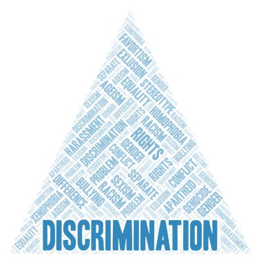 Ayrımcılık - ayrımcılık türünü - kelime bulutu. Yalnızca metin ile yapılan Wordcloud.