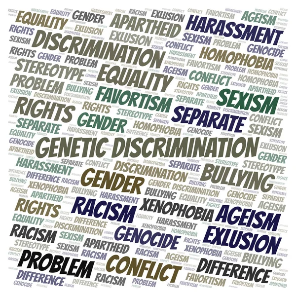 Genetikai Diszkrimináció Fajta Megkülönböztetés Szó Felhő Wordcloud Készült Csak Szöveg — Stock Fotó