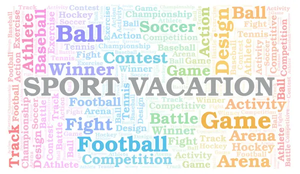 スポーツの休暇の単語の雲 テキストのみで作られた Wordcloud — ストック写真