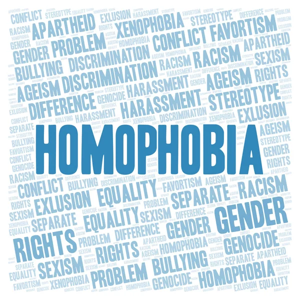 Homofobia Tipo Discriminação Nuvem Palavras Wordcloud Feito Apenas Com Texto — Fotografia de Stock