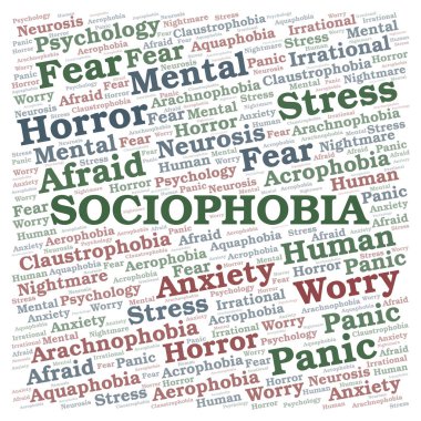 Sociophobia kelime bulutu. Yalnızca metin ile yapılan Wordcloud.