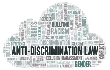 Ayrımcılık karşıtı yasa - ayrımcılık türünü - kelime bulutu. Yalnızca metin ile yapılan Wordcloud.