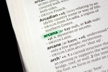 Arcana sözcüğü veya tümceciği bir sözlük