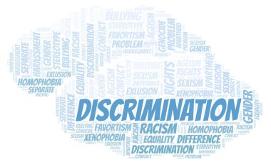 Ayrımcılık - ayrımcılık türünü - kelime bulutu. Yalnızca metin ile yapılan Wordcloud.