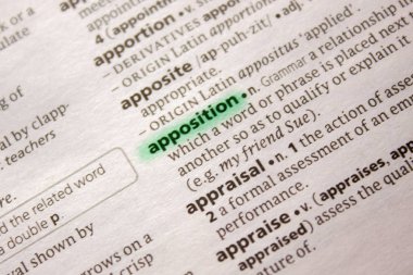 Appozisyon sözcüğü veya tümceciği bir sözlük