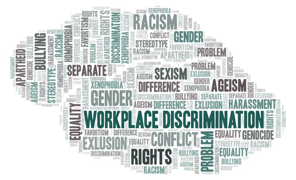 工作场所歧视 歧视的类型 文字云 仅使用文本制作的文字云 — 图库照片