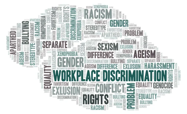 İşyerinde ayrımcılık - ayrımcılık türünü - kelime bulutu. Yalnızca metin ile yapılan Wordcloud.